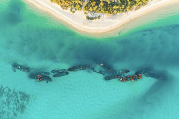 Tangalooma Shipwrecks, Brisbane Australia aerial; Shutterstock ID 1589875171; purchase_order: -; job: -; client: -; other: -